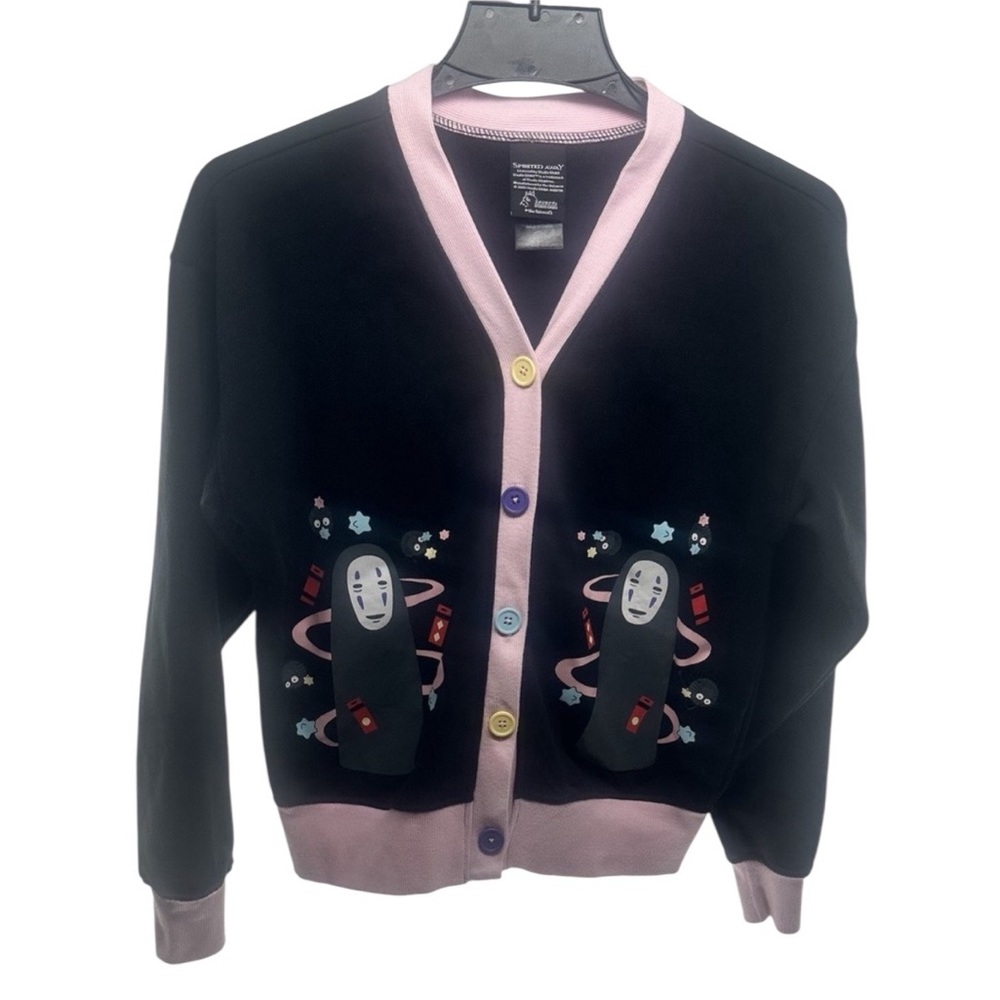 Studio Ghibli Spirited Away Cardigan Sweater Girls Size SM Black Pink No-Face